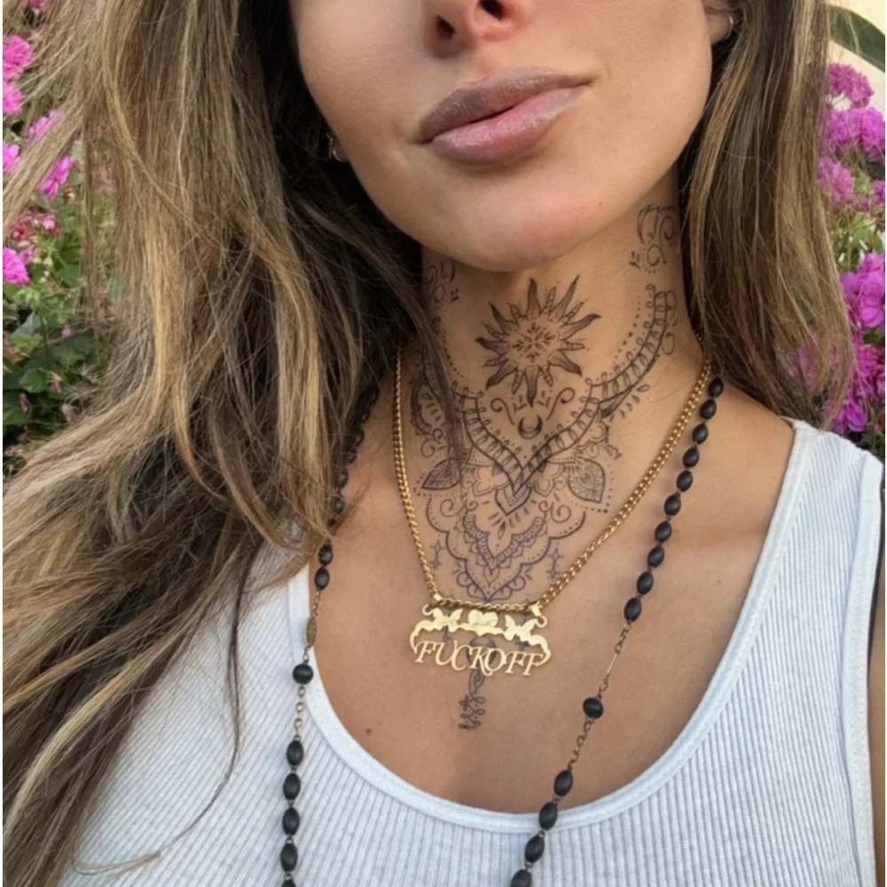 LARGE F OFF charm on 18kt gold plated 17” chain 💫 WATERPROOF - Picture 4 of 8